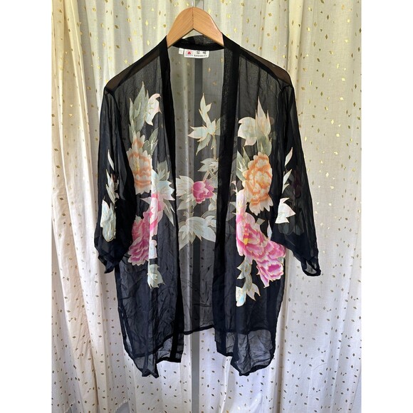 Dawn Hangzhou Liming Textiles 100% Silk Sheer Floral Open Kimono One Size - Picture 2 of 7
